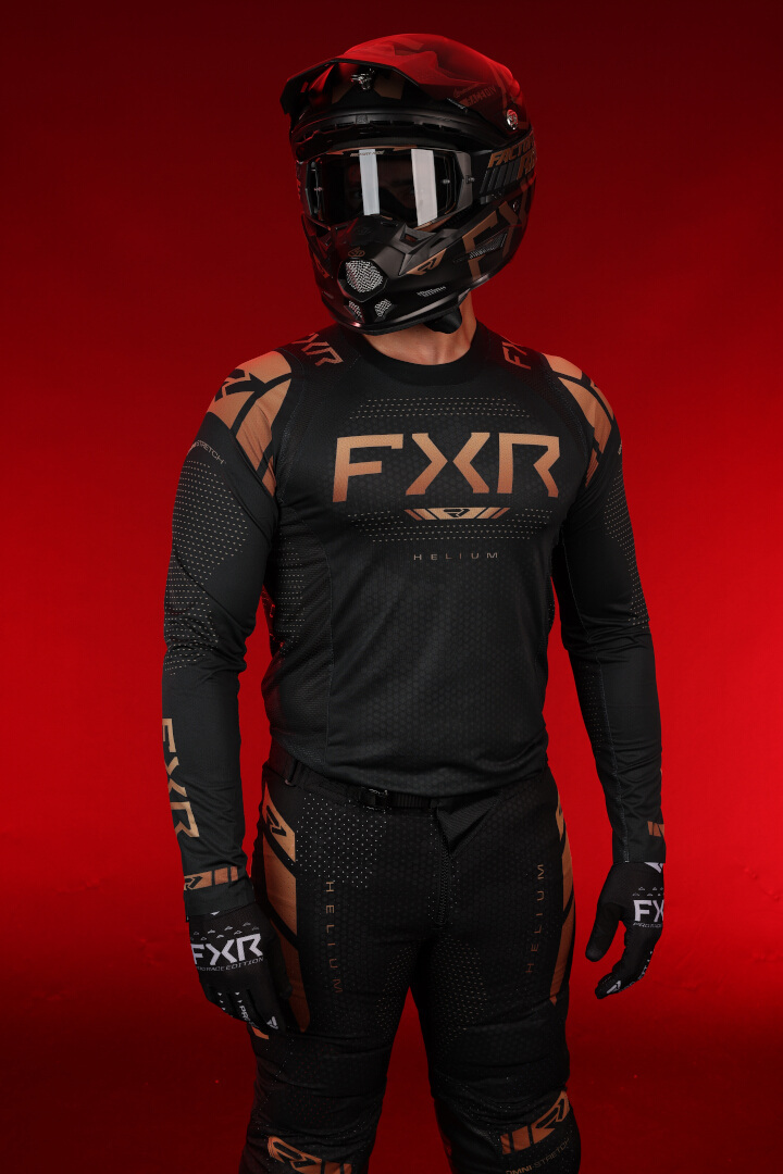 Side view of FXR Helium 2025 Motocross Pants, black-bronze, Size 34 for Men