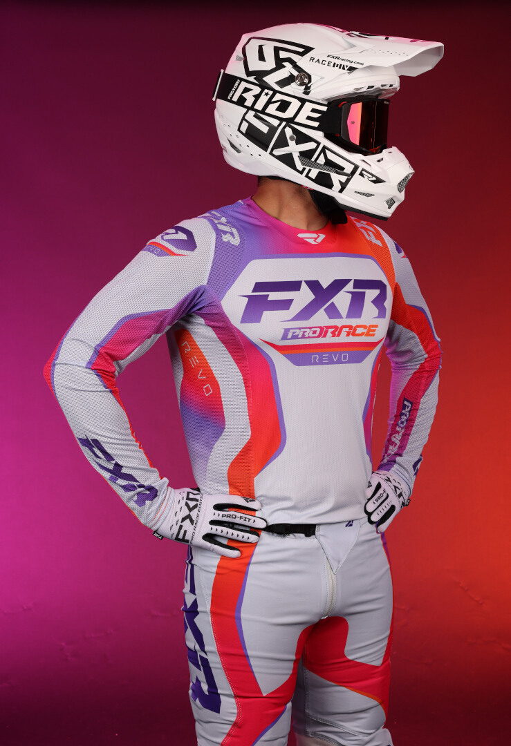 Side view of FXR Revo 2025 Motocross Pants, purple-orange, Size 28 for Men