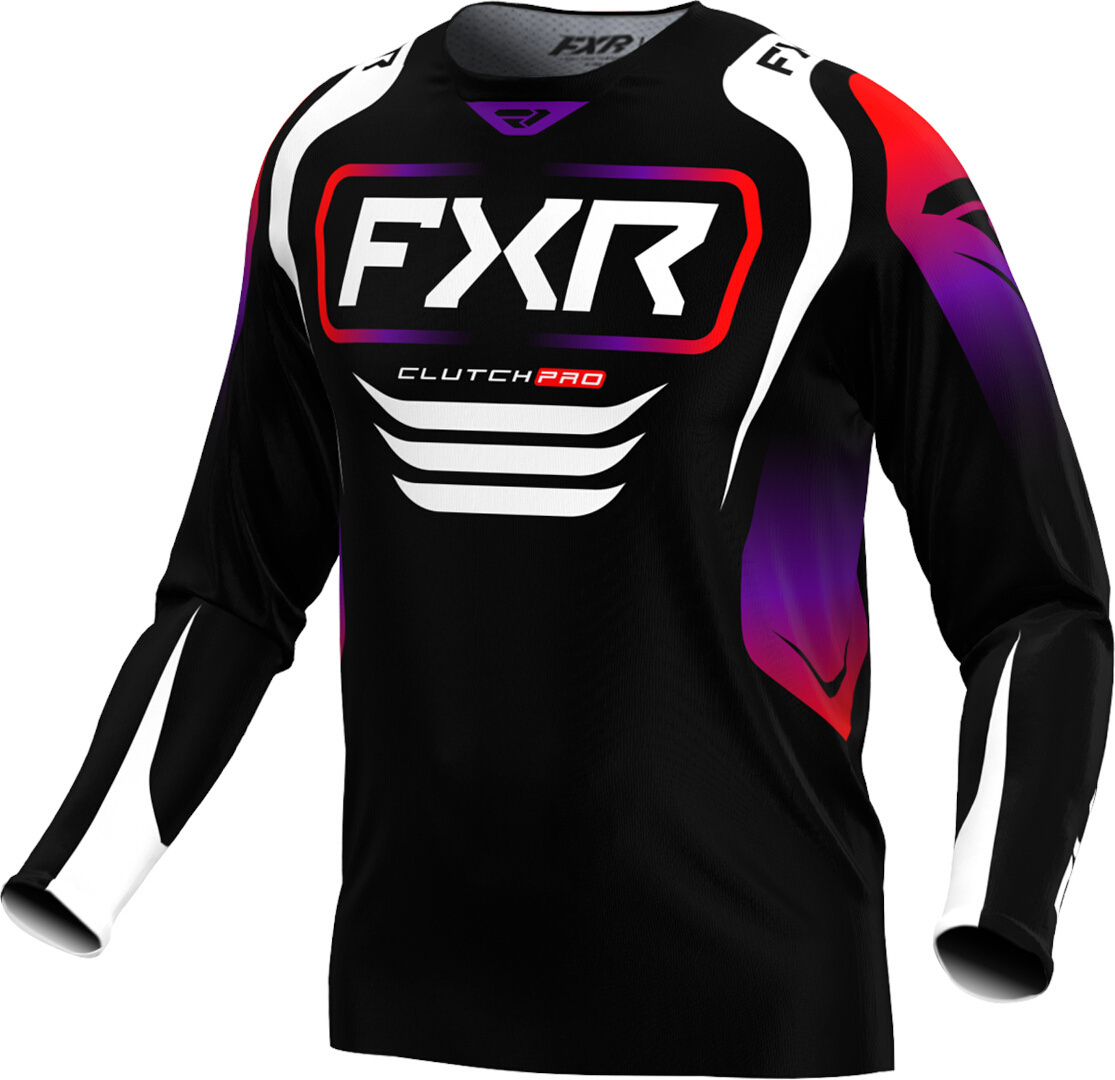 FXR Clutch Pro 2025 Maillot de motocross, noir-blanc-rouge-pourpre, taille 2XL pour Hommes