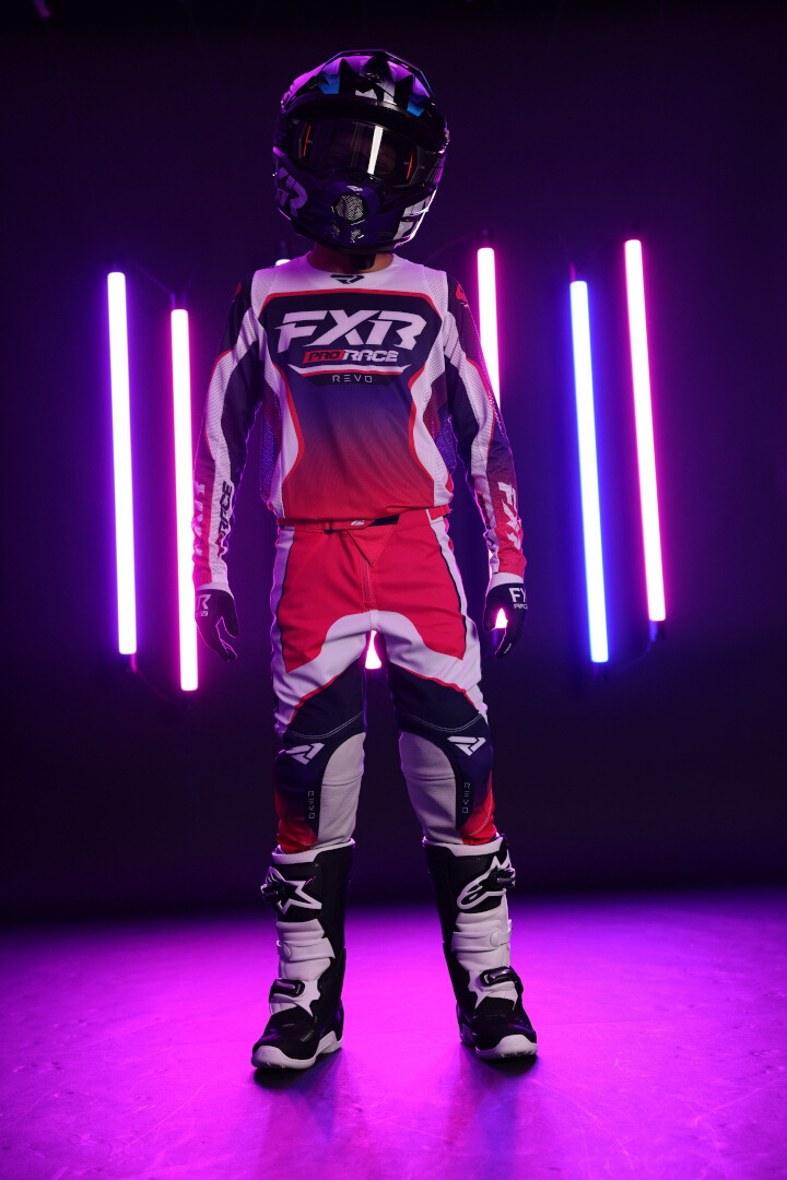 Side view of FXR Revo 2025 Youth Motocross Pants, pink-purple, Size 28