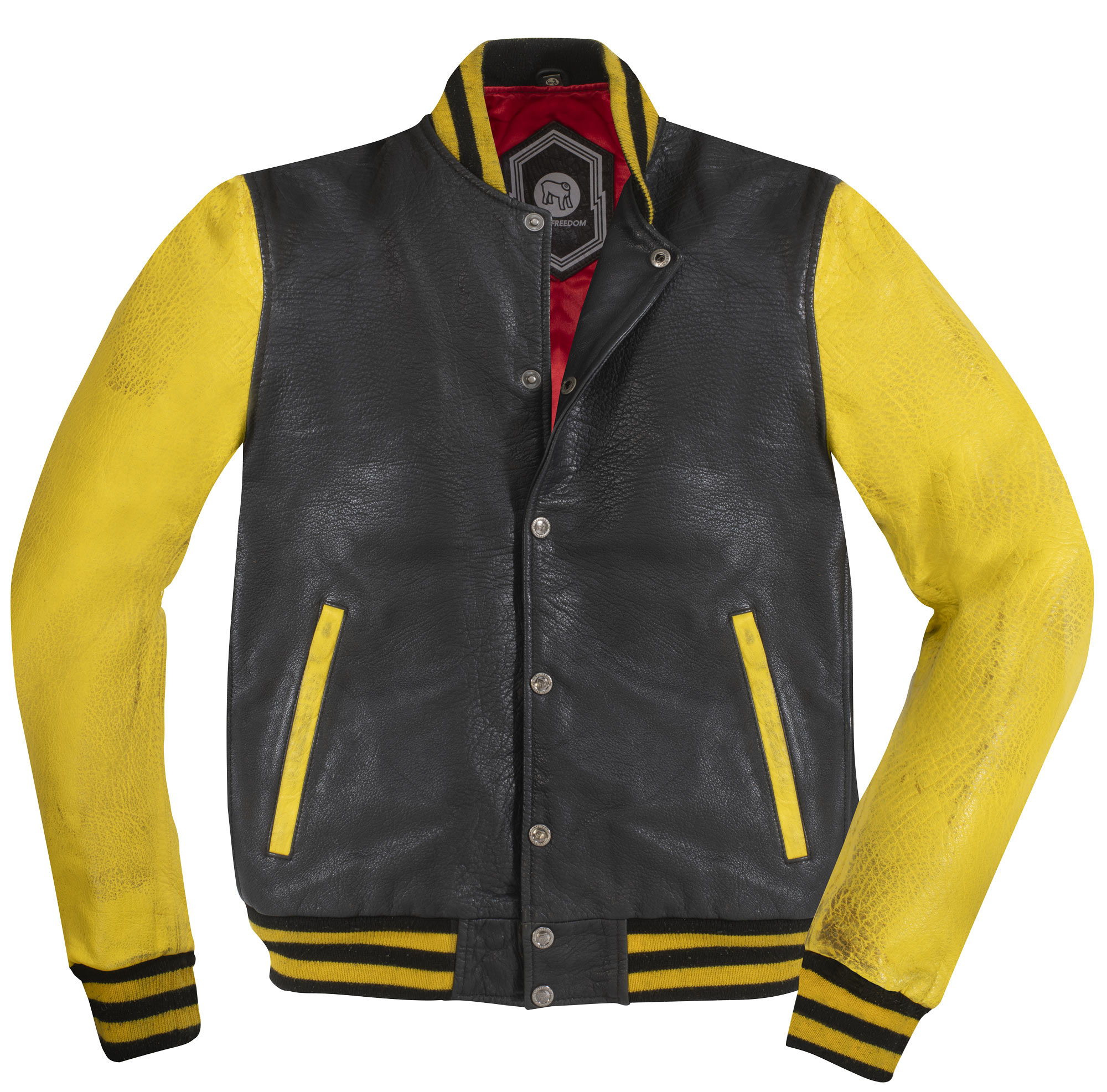HolyFreedom Varsity College Кожаная куртка Черный/Желтый L 