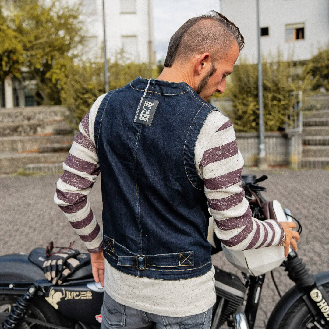 Side view of HolyFreedom Gilet Denim Vest, blue, Size S