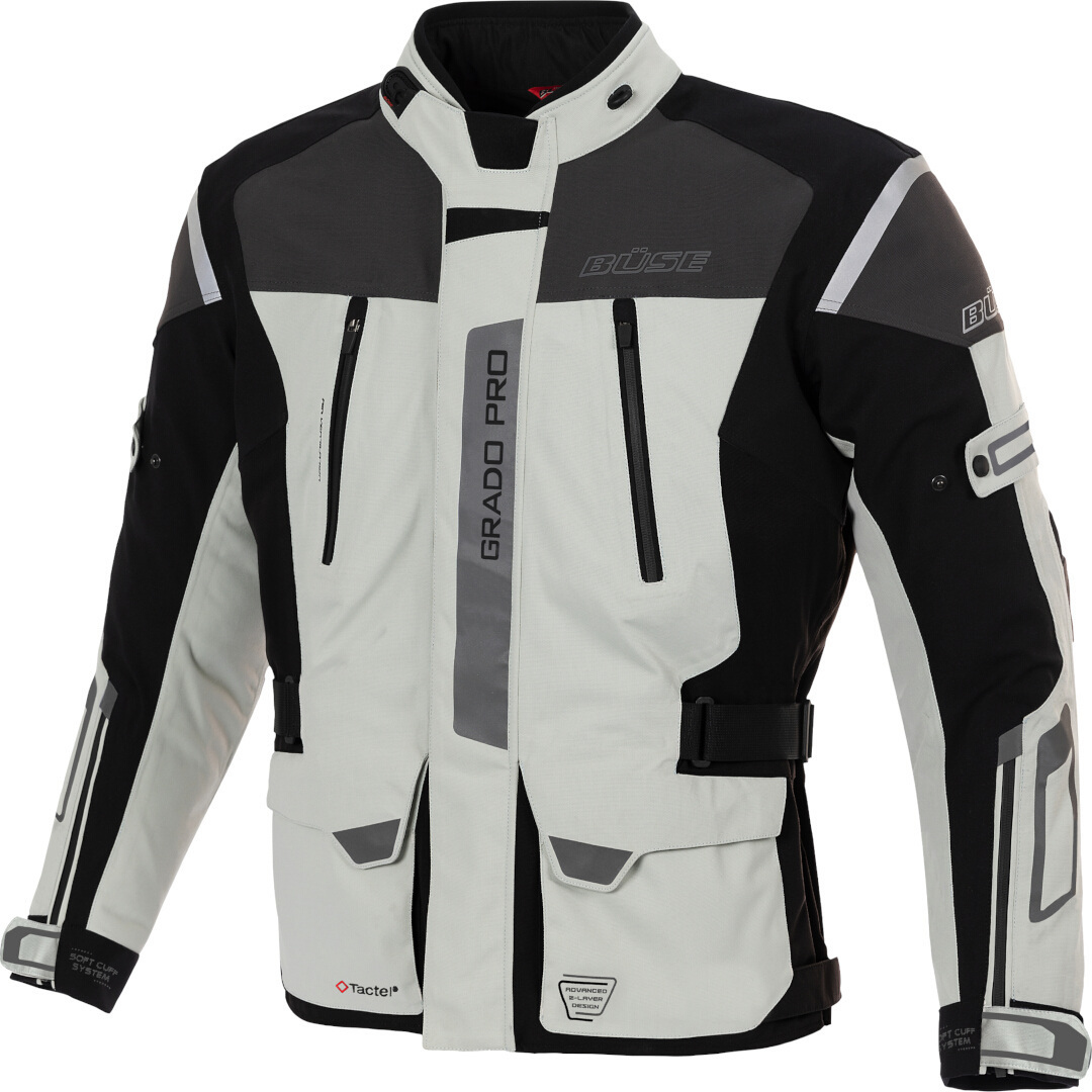 Büse Grado Pro wasserdichte Motorrad Textiljacke, schwarz-grau, Größe 56 für Männer