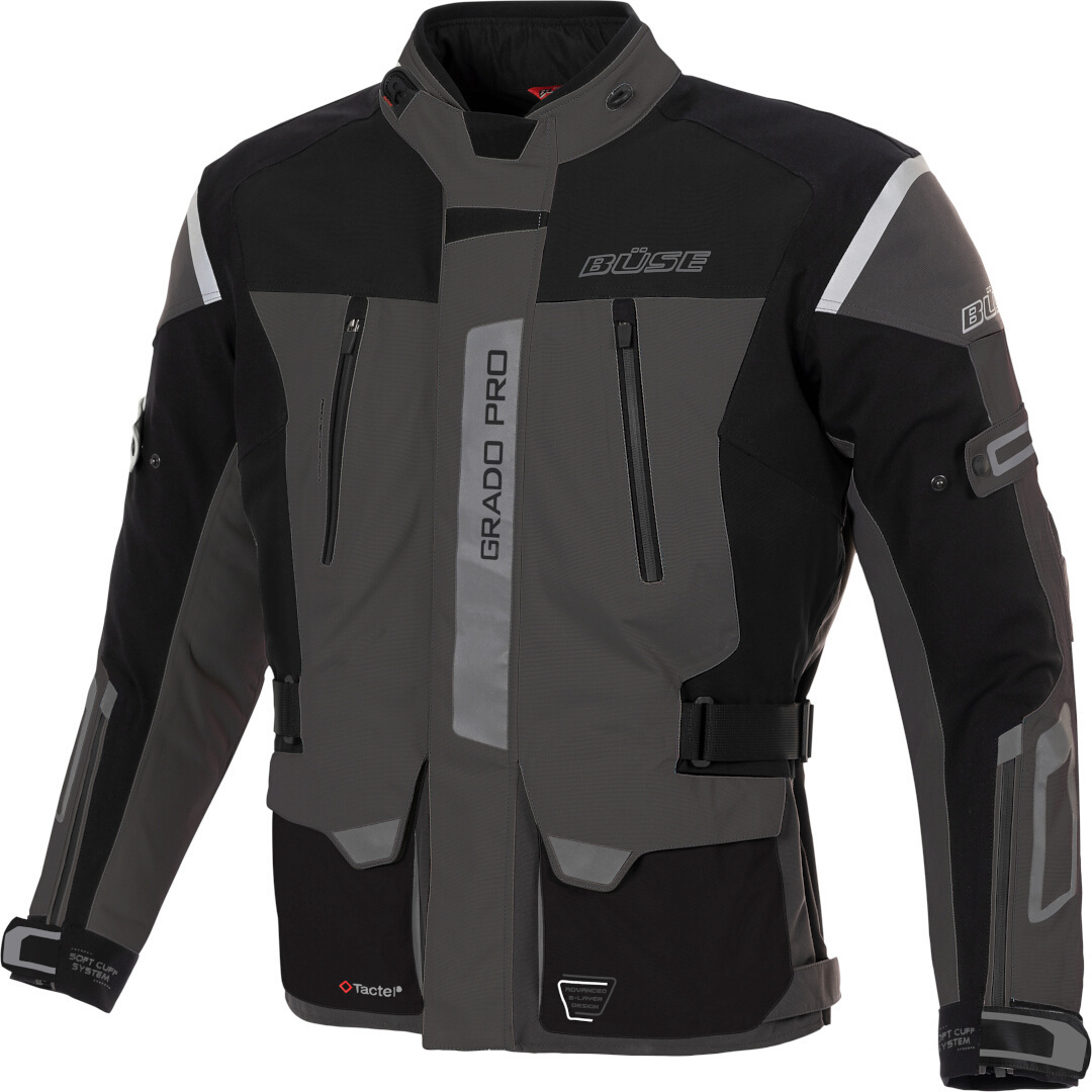Büse Grado Pro wasserdichte Motorrad Textiljacke, schwarz-grau, Größe 48 für Männer