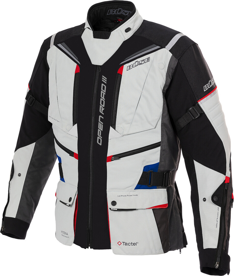 Büse Open Road III Blouson textile de moto imperméable, gris-blanc, taille 64 pour Hommes