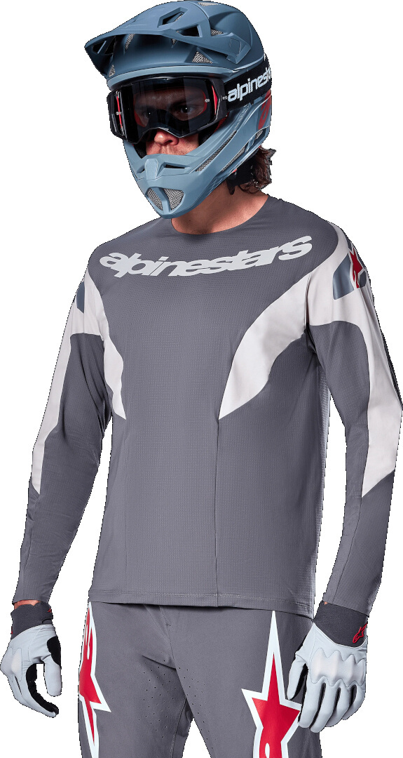 Side view of Alpinestars A-Supra Race Long Sleeve Jersey, grey-white, Size S for Men