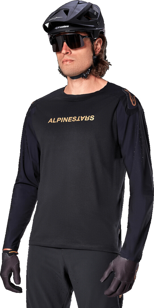 Side view of Alpinestars A-Aria Polartec Switch Long Sleeve Bicycle Jersey, black-gold, Size M for Men