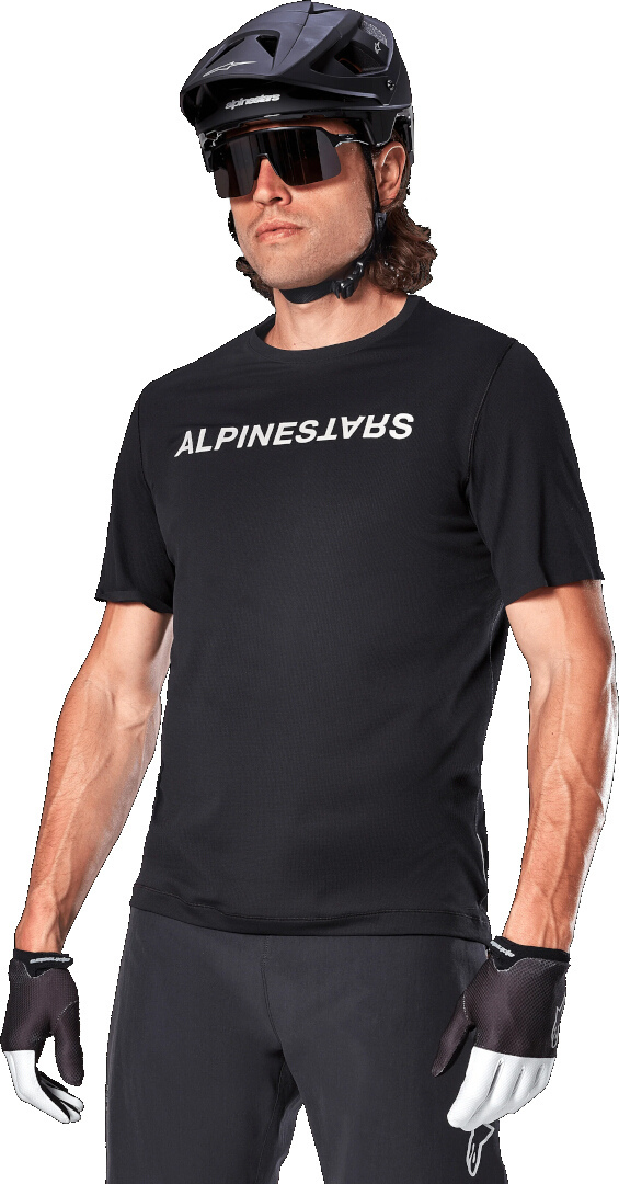 Side view of Alpinestars A-Aria Switch Short Sleeve Bicycle Jersey, black, Size S for Men