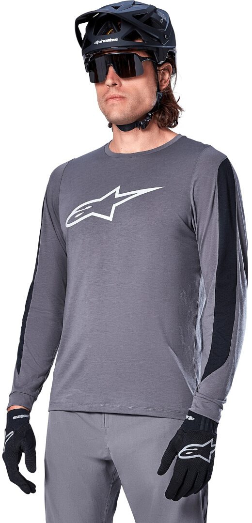 Side view of Alpinestars A-Dura Dri Astar Long Sleeve Bicycle Jersey, grey, Size M for Men