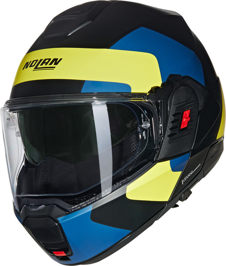Nolan N120-1 Omocromo N-Com Helmet, Black-Blue-Yellow, Size Xl For Men