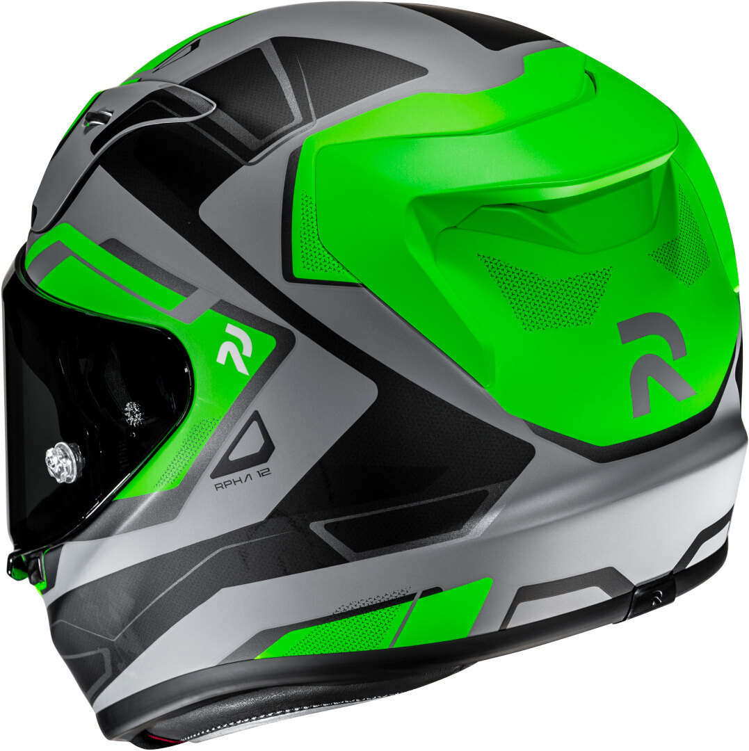 Side view of HJC RPHA 12 Brels Helmet, black-grey-green, Size XL for Men