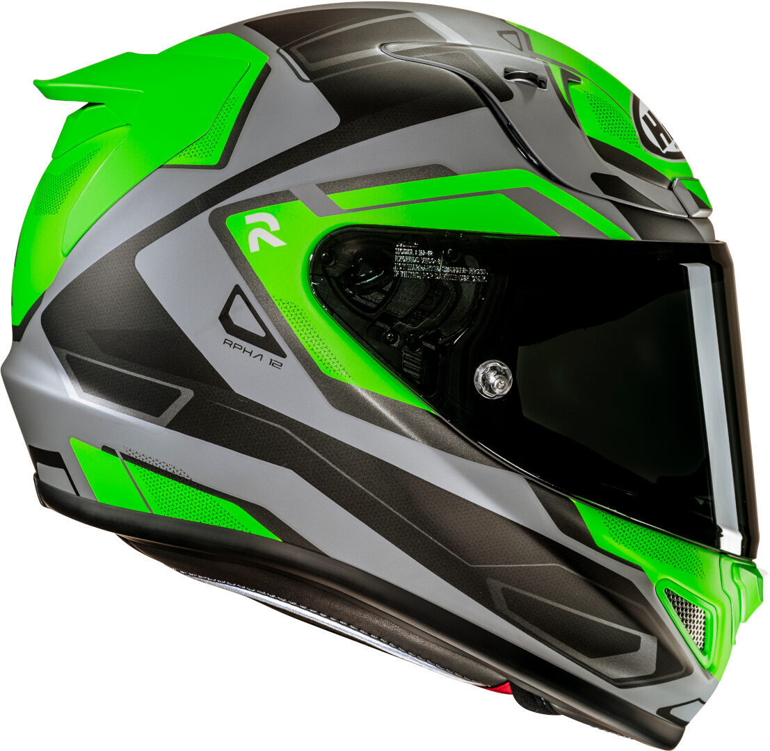 Side view of HJC RPHA 12 Brels Helmet, black-grey-green, Size XL for Men