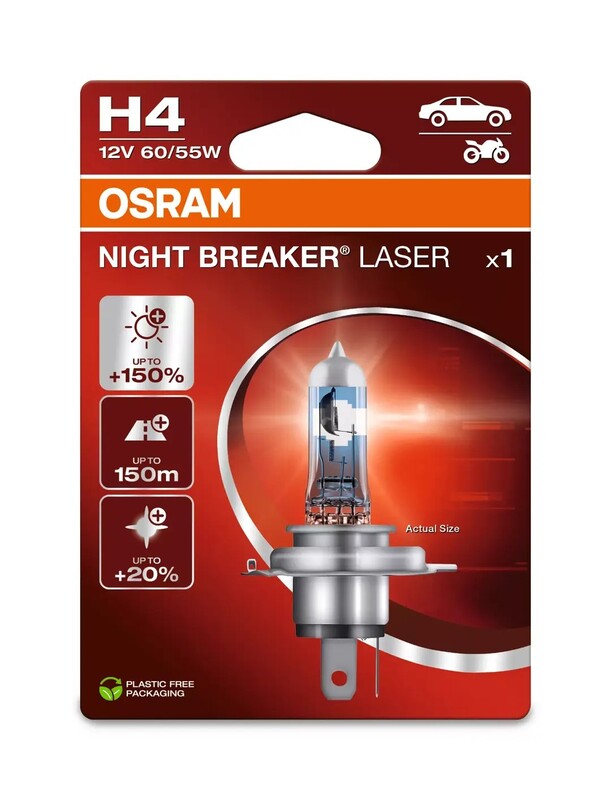 OSRAM H4 Night Breaker Laser Glühbirne 12V 60/55W P43t-38 - 1 Stück, silber