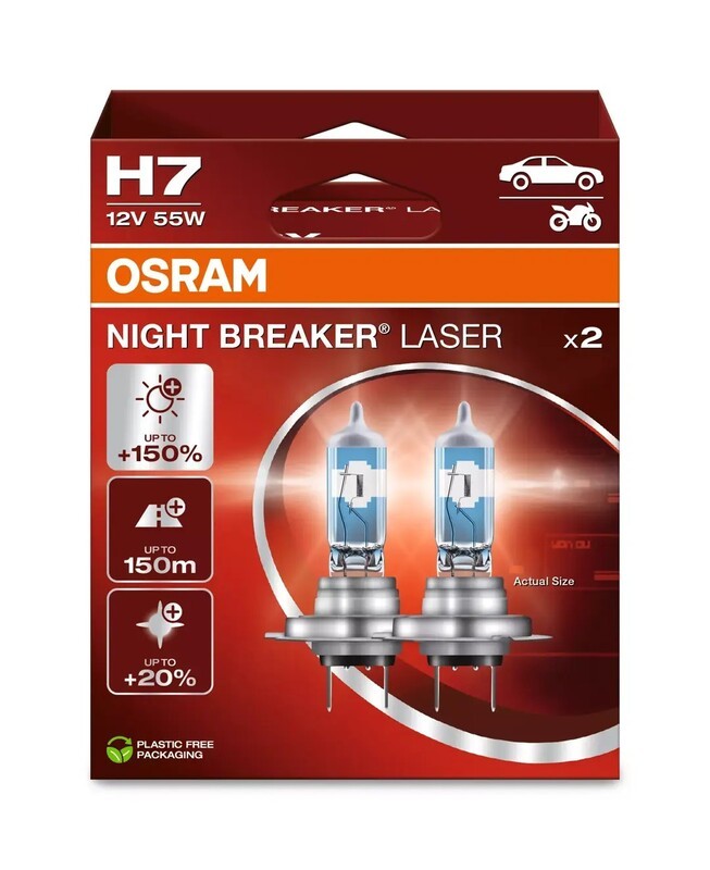 OSRAM H7 Night Breaker -laserlamput 12V 55W PX26d - pareittain