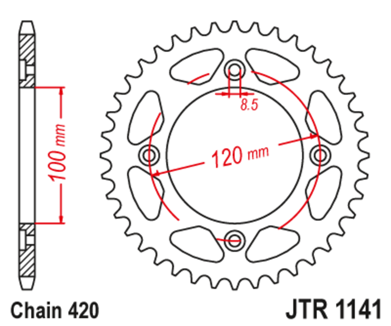 Side view of JT SPROCKETS Rear Sprocket Steel Standard - 420