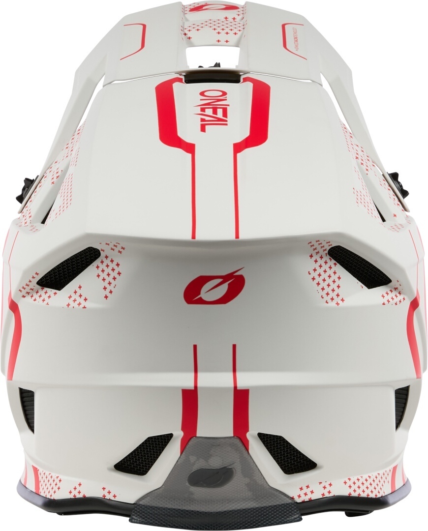 Side view of Oneal Blade Polyacrylite Strike Downhill Helmet, white-red, Size L for Men