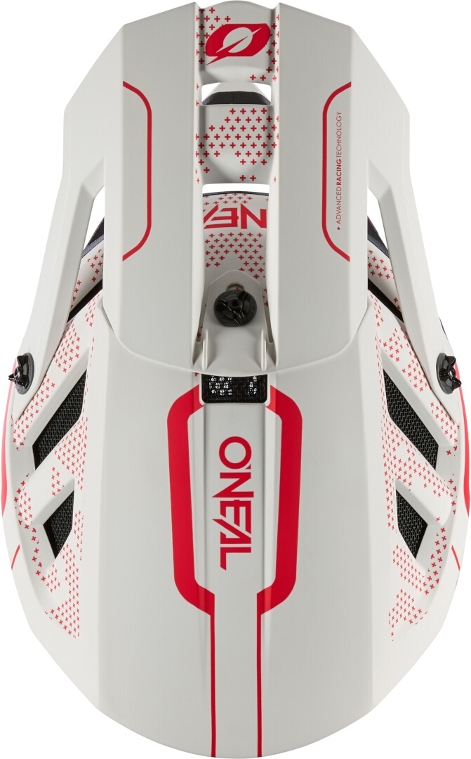 Side view of Oneal Blade Polyacrylite Strike Downhill Helmet, white-red, Size L for Men
