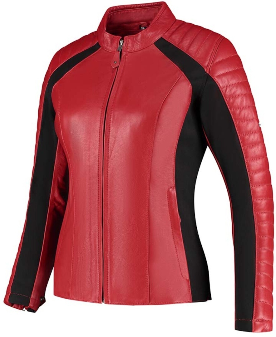 Rusty Stitches Donna Blouson en cuir de moto pour femmes, noir-rouge, taille 46