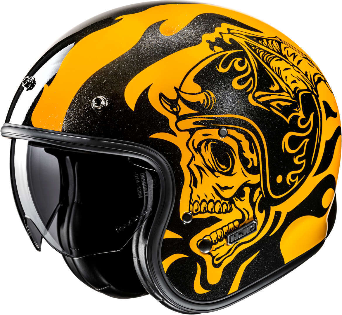 Hjc Men's Black Yellow V31 Flame Jet Helmet, Black-Yellow, Size S For
