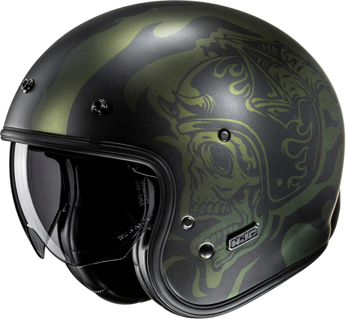 Hjc Men's Black Green V31 Flame Jet Helmet, Black-Green, Size S For