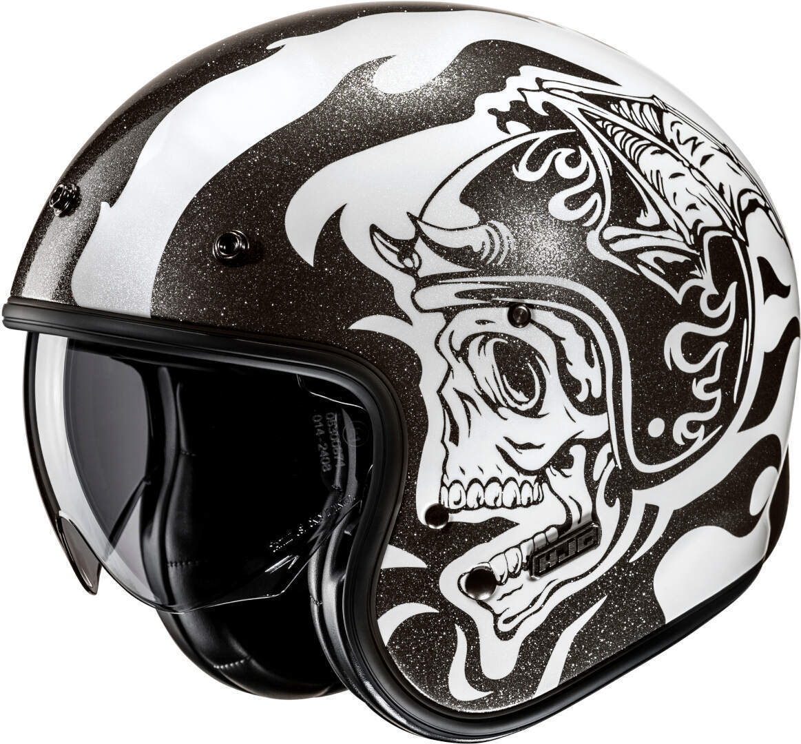 Hjc Men's Black White V31 Flame Jet Helmet, Black-White, Size 2XL For