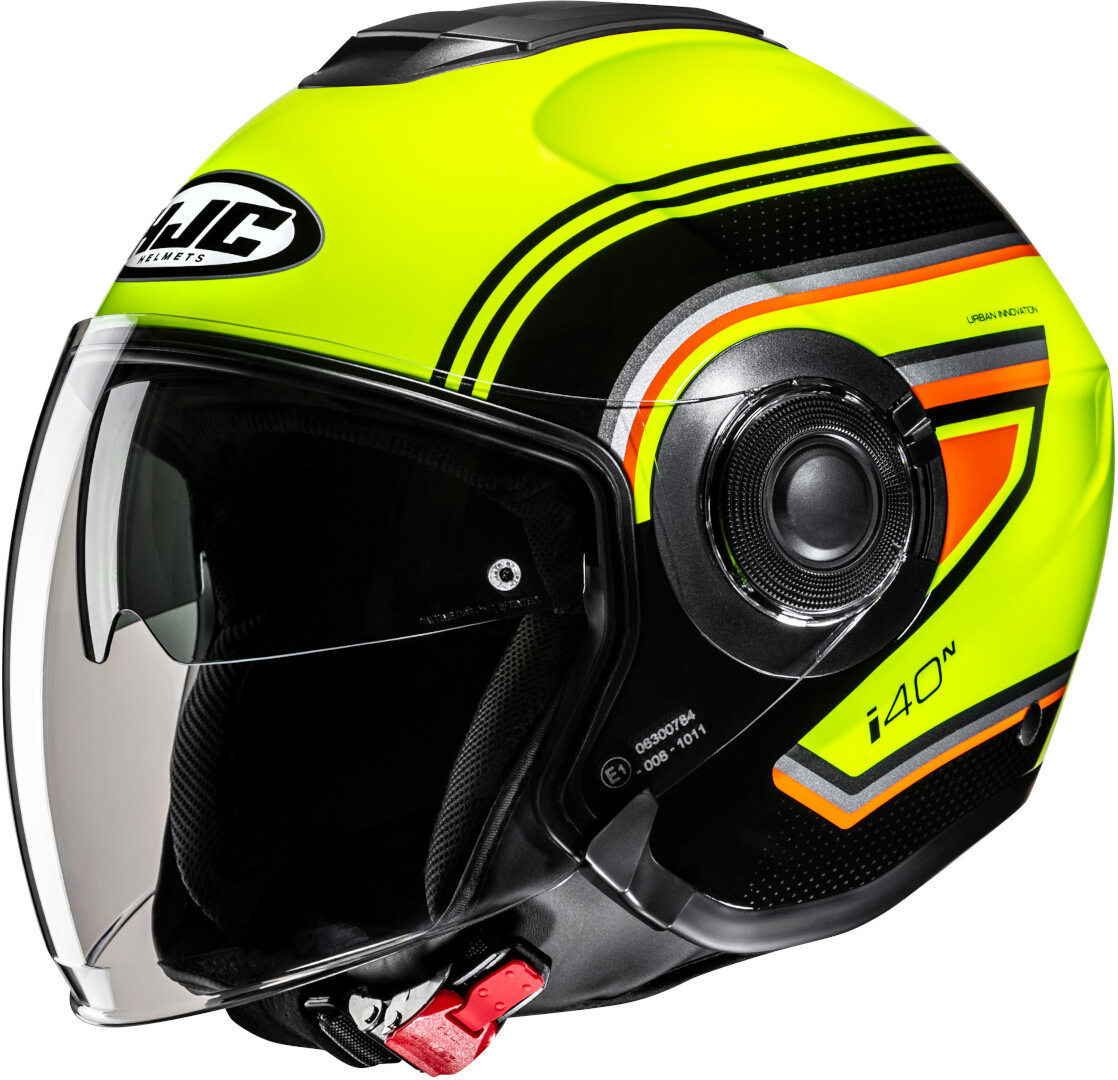 Hjc Men's Black Red Yellow I40n Linia Jet Helmet, Black-Red-Yellow, Size L For