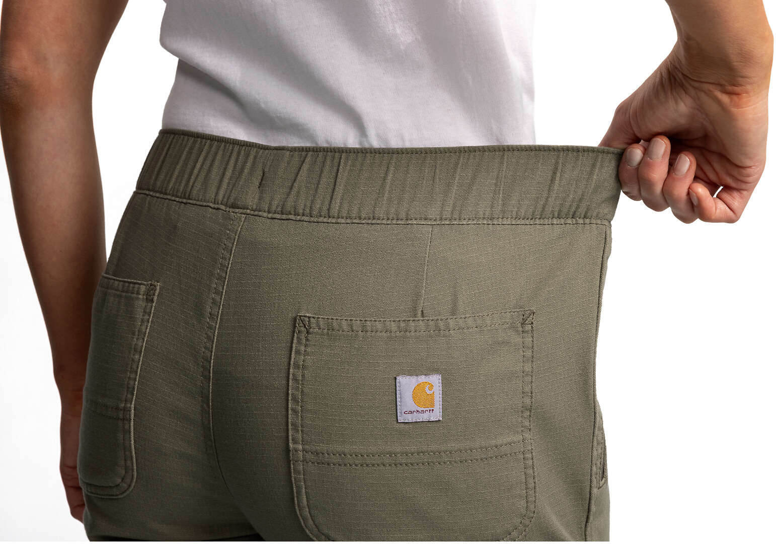 Side view of Carhartt Force Relaxed Fit Ripstop Work Ladies Pants, green, Size XL for Women