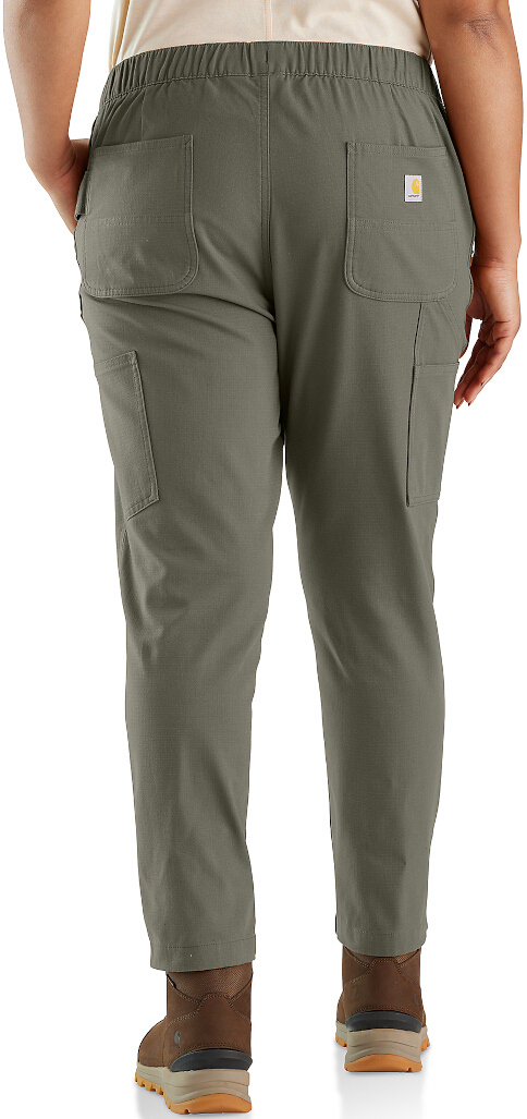 Side view of Carhartt Force Relaxed Fit Ripstop Work Ladies Pants, green, Size XL for Women
