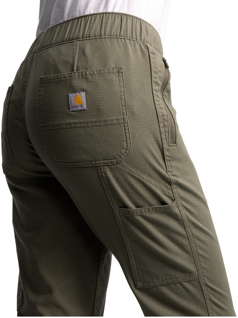 Side view of Carhartt Force Relaxed Fit Ripstop Work Ladies Pants, green, Size XL for Women