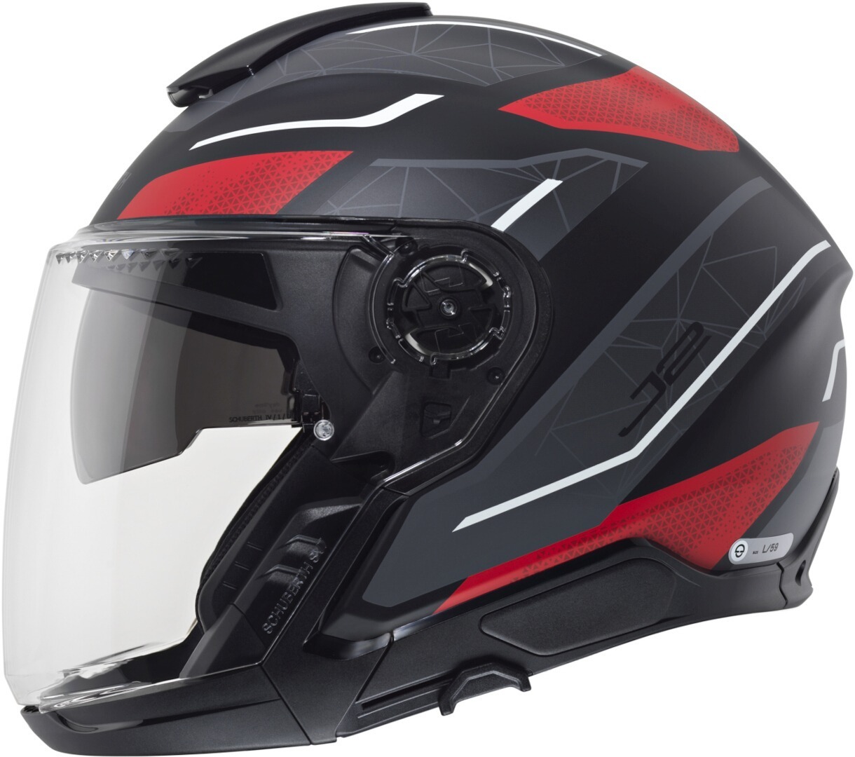 Side view of Schuberth J2 Sigma Jet Helmet, black-grey-red, Size 3XL for Men