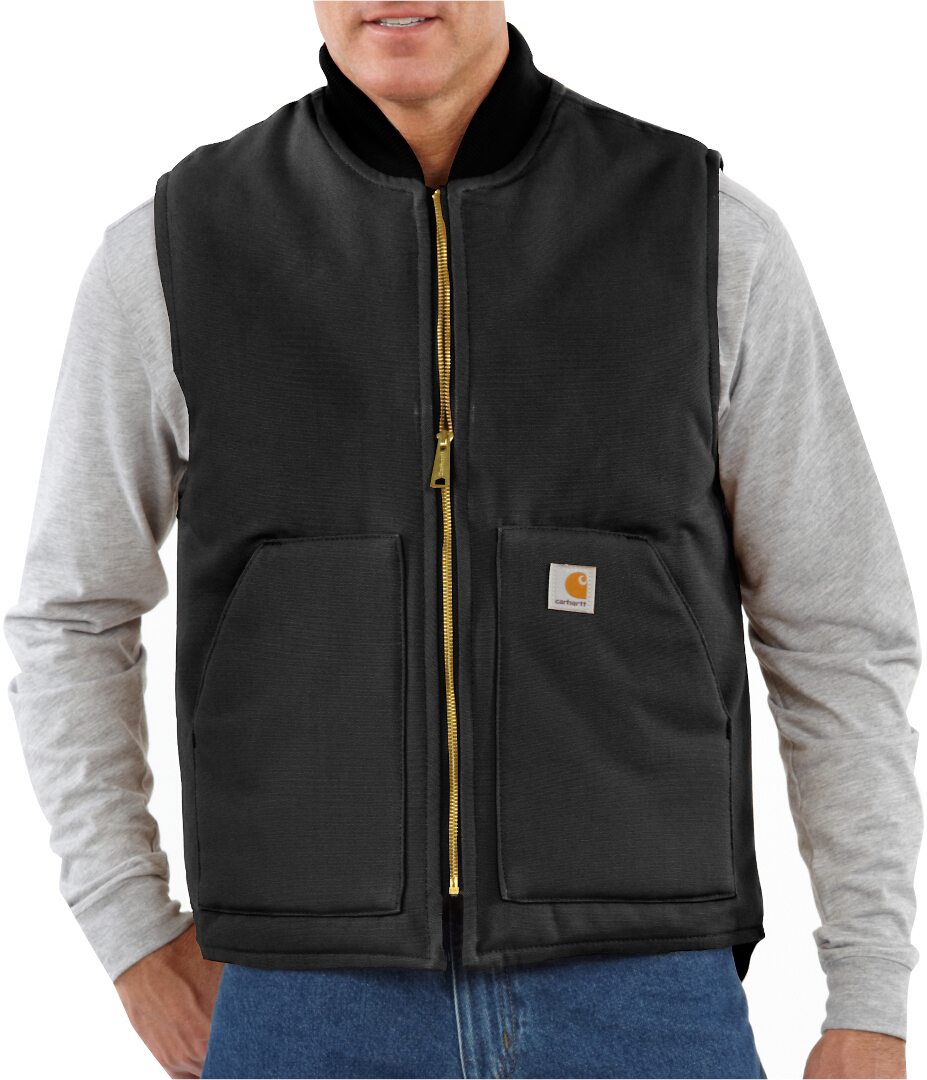 Side view of Carhartt Relaxed Fit Firm Duck Insulated Rib Collar Vest, black, Size 3XL for Men