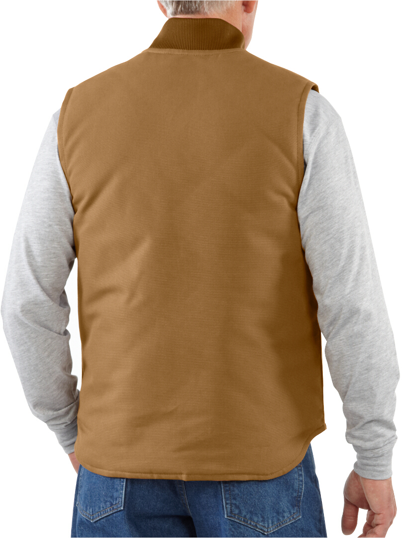 Side view of Carhartt Relaxed Fit Firm Duck Insulated Rib Collar Vest, brown, Size 2XL for Men