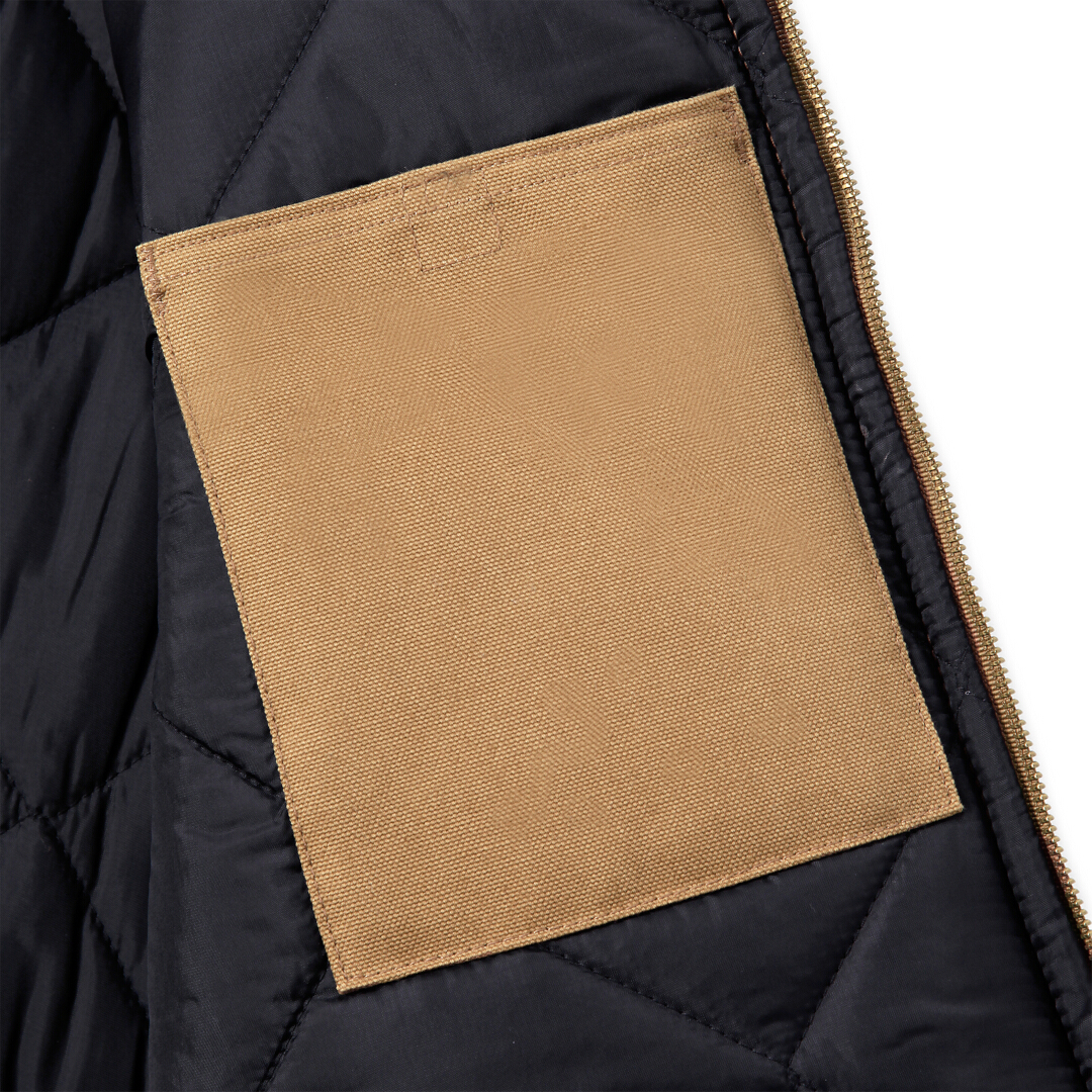 Side view of Carhartt Relaxed Fit Firm Duck Insulated Rib Collar Vest, brown, Size 2XL for Men