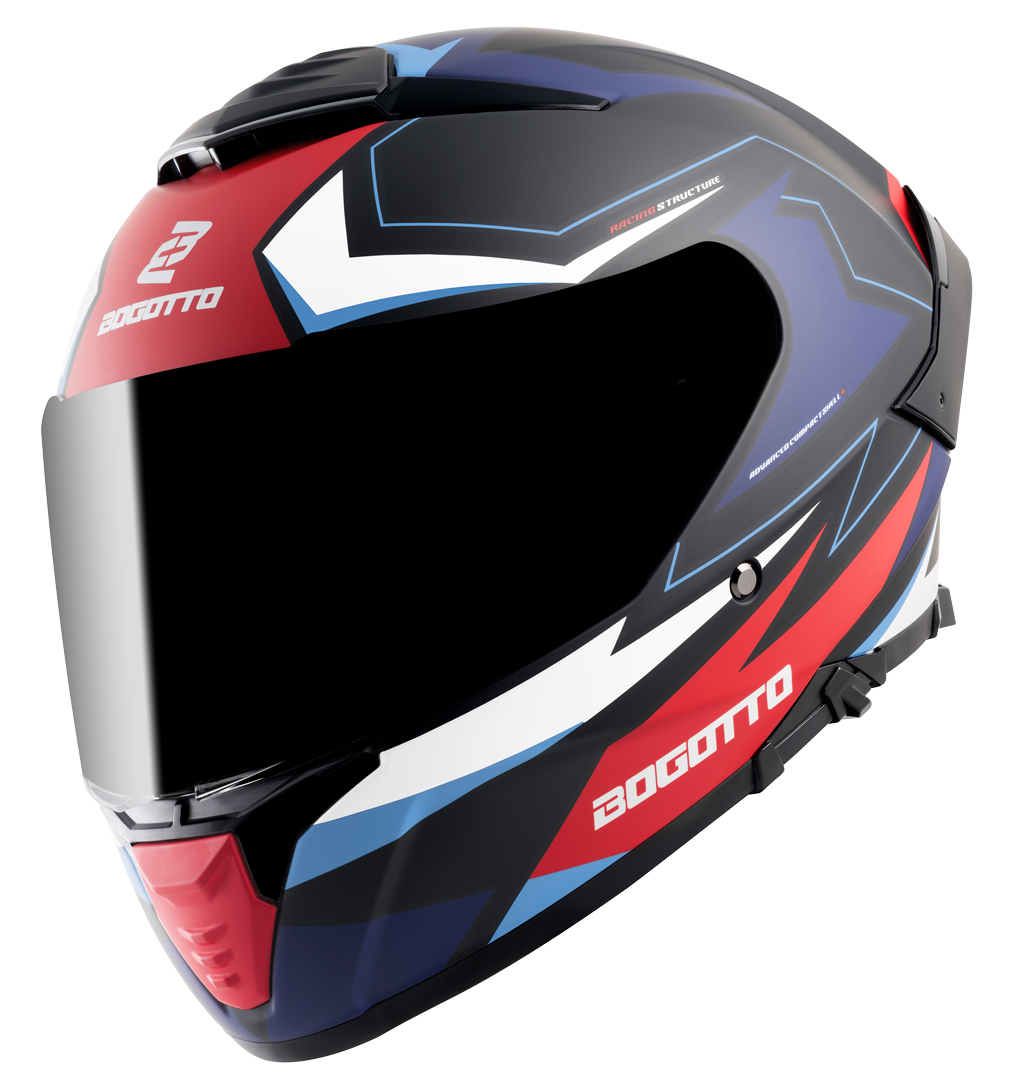 Side view of Bogotto FF118 Vilial Helmet, black-white-red-blue, Size XS for Women