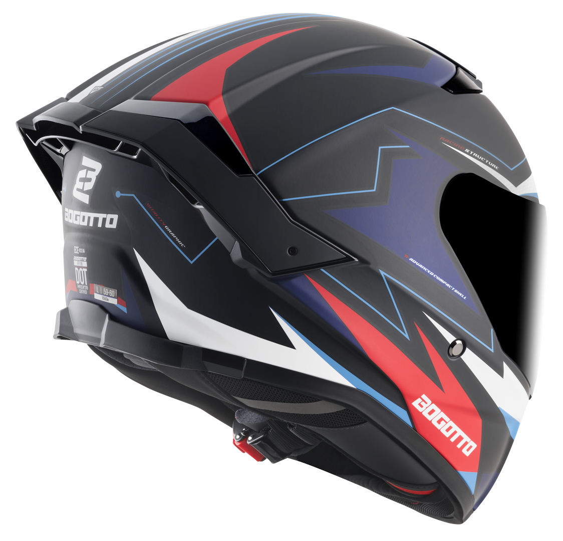 Side view of Bogotto FF118 Vilial Helmet, black-white-red-blue, Size XS for Women