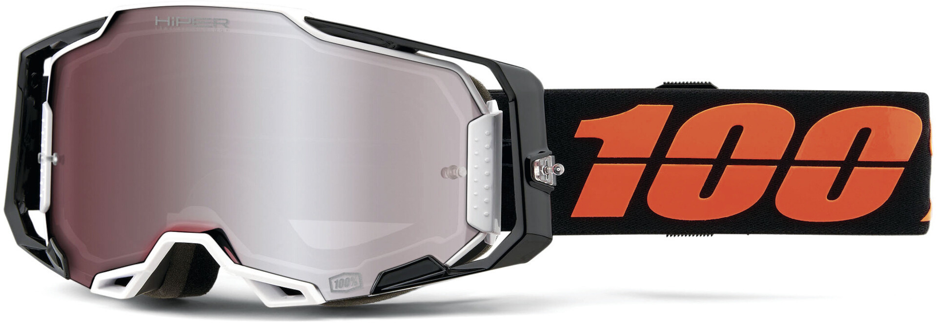 Men's Black White Orange 100% Armega Hiper Black Tail Motocross Goggles, Black-White-Orange For