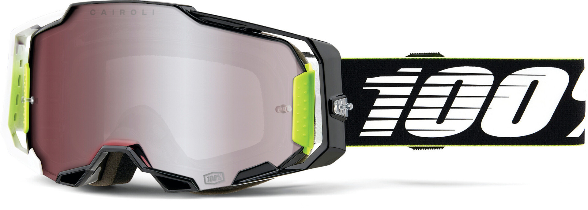 Men's Black White Green 100% Armega Hiper Racr Motocross Goggles, Black-White-Green For