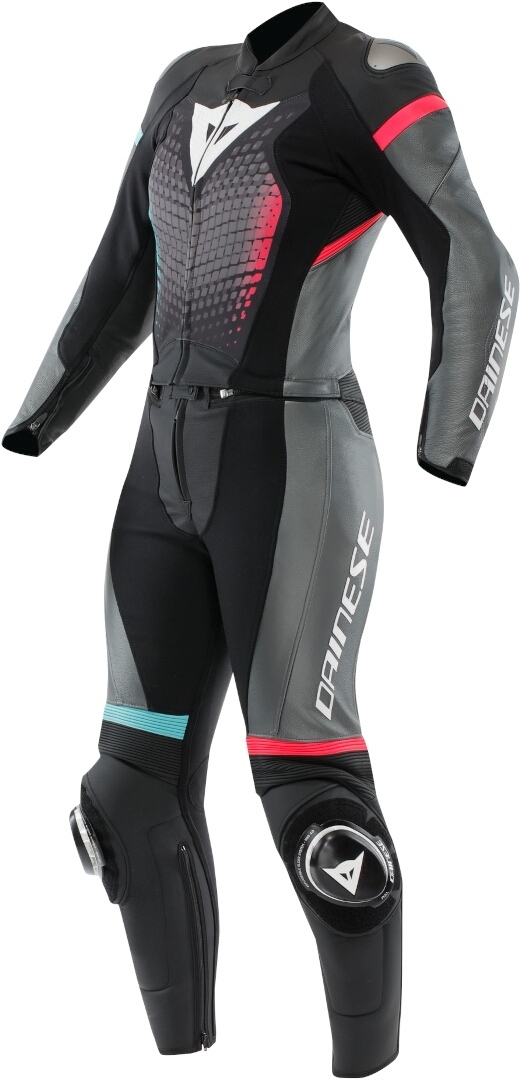 Dainese Fulminea Женский мотоциклетный кожаный костюм из 2 частей Черный/Голубой/Розовый 40 
