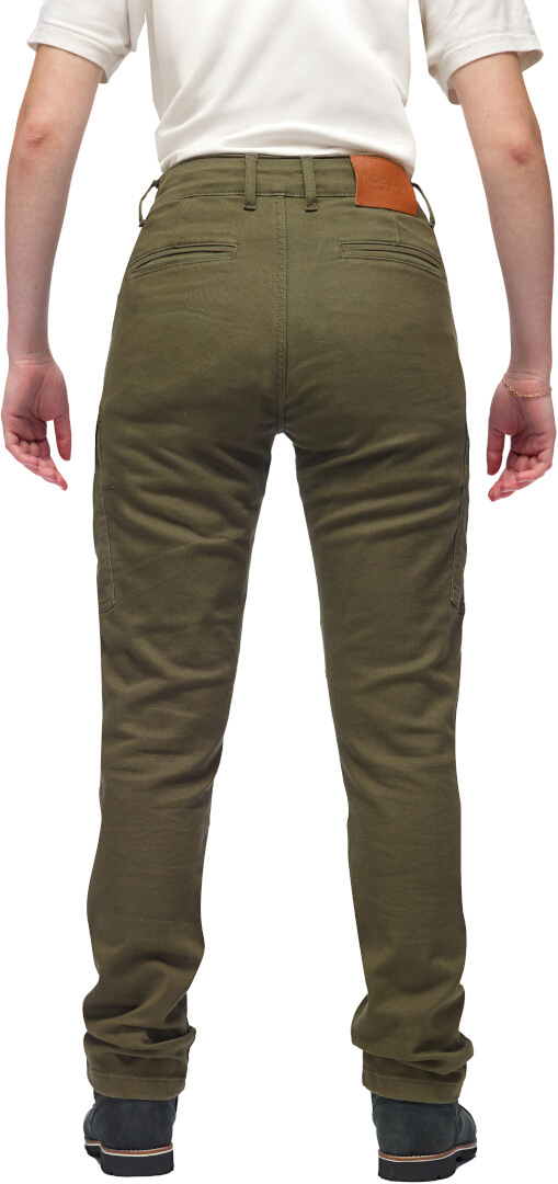 Side view of Modeka Brandon Cargo Ladies Motorcycle Jeans, green, Size S for Women