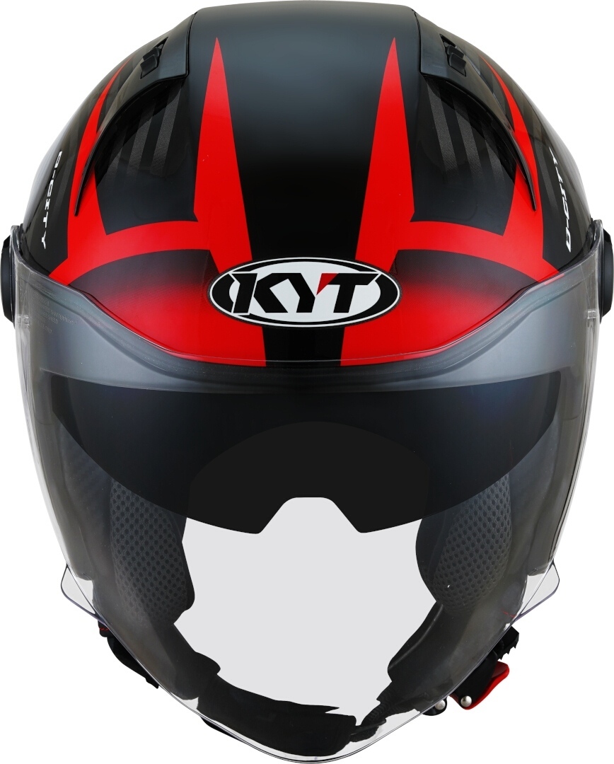 Side view of KYT D-City Lucent Jet Helmet, black-red, Size XL for Men