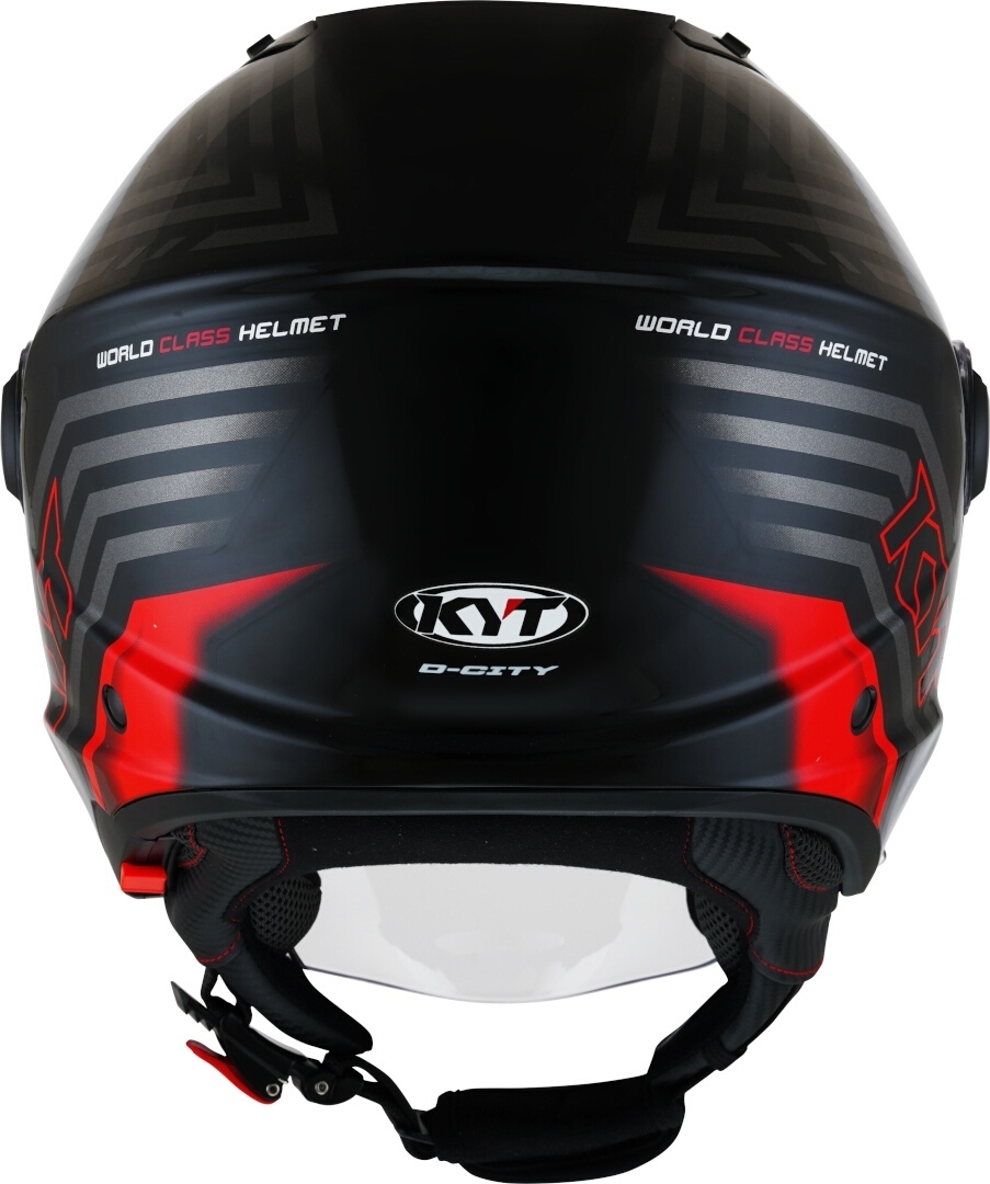 Side view of KYT D-City Lucent Jet Helmet, black-red, Size XL for Men