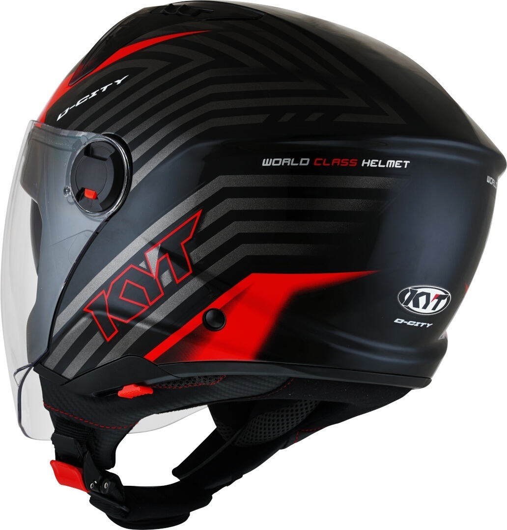 Side view of KYT D-City Lucent Jet Helmet, black-red, Size XL for Men