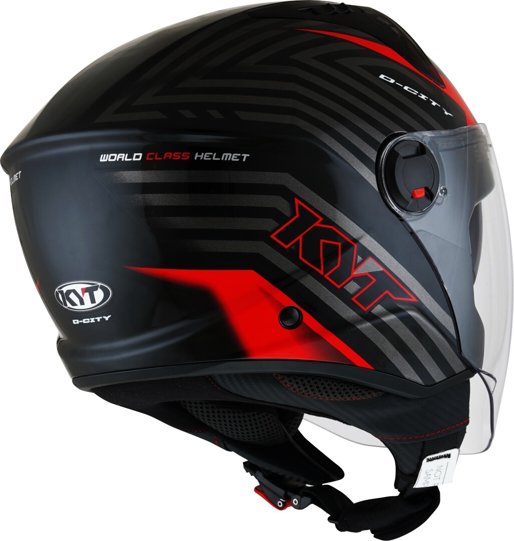 Side view of KYT D-City Lucent Jet Helmet, black-red, Size XL for Men