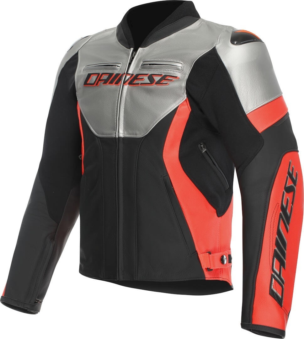 Dainese Racing 5 Мотоциклетная кожаная куртка чёрный/серебристый/красный 58 