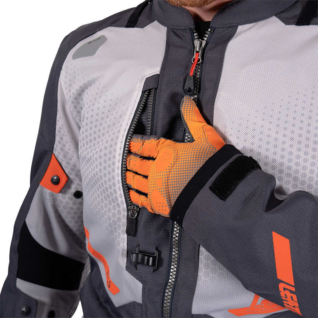 Side view of Leatt ADV Flowtour 5.5 waterproof Motorcycle Textile Jacket, grey, Size 3XL for Men