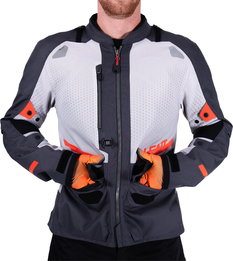 Side view of Leatt ADV Flowtour 5.5 waterproof Motorcycle Textile Jacket, grey, Size 3XL for Men