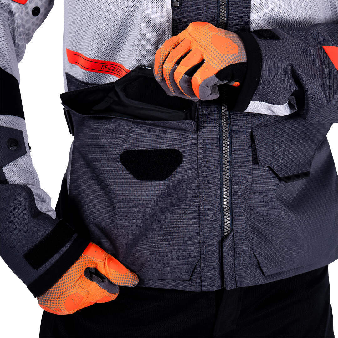 Side view of Leatt ADV Flowtour 5.5 waterproof Motorcycle Textile Jacket, grey, Size 3XL for Men