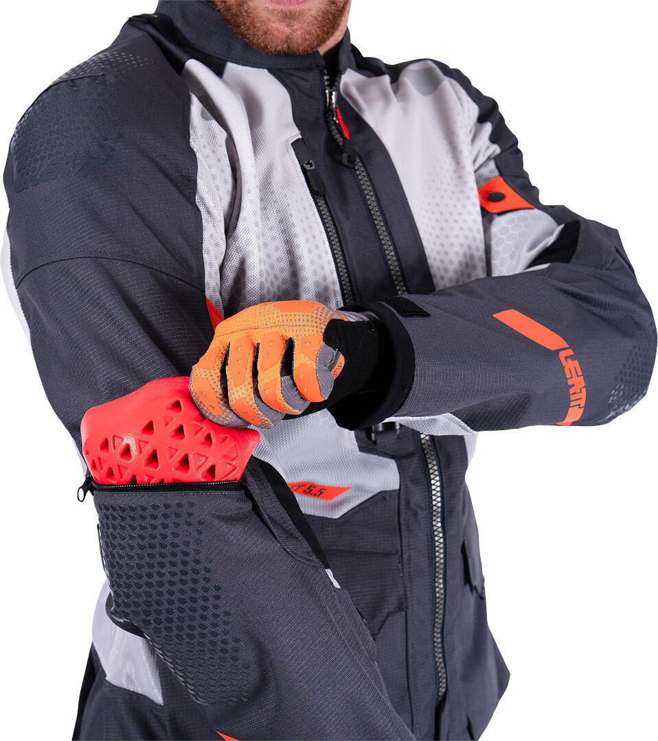 Side view of Leatt ADV Flowtour 5.5 waterproof Motorcycle Textile Jacket, grey, Size 3XL for Men