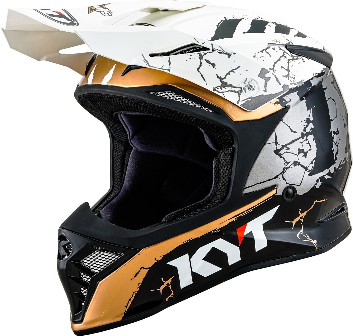 KYT Skyhawk Jarvis Signature Edition Casque de motocross, noir-blanc-or, taille S pour Hommes