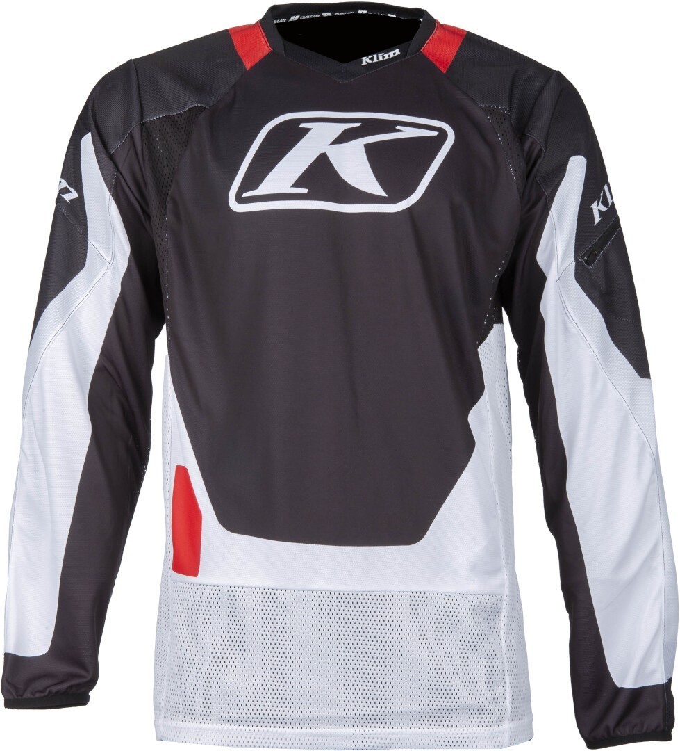 Side view of Klim Dakar 2025 Motocross Jersey, black-white-red, Size XL for Men